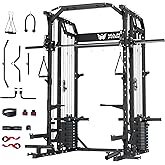 Major Fitness Drone2 Advanced Training Smith Machine &ndash; All-in-One Home Gym Squat Rack with Aluminum Pulley Set, Weight Bar, Dual LAT Pull-Down Systems &amp; Cable Crossover Machine for Full-Body Workouts