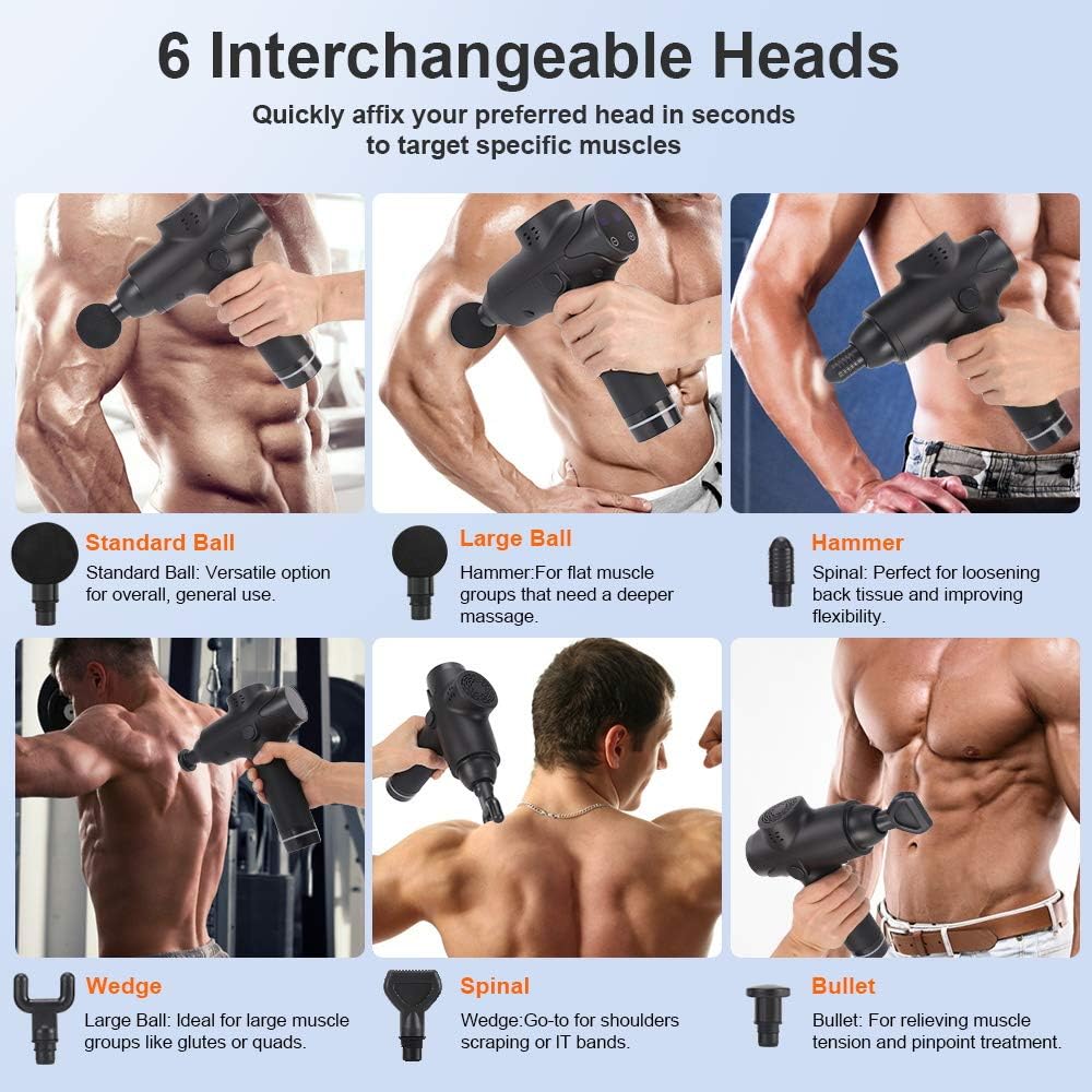 Massage Gun Deep Tissue Percussion 20 Speed Handheld Electric Body Massage Device for Neck, Back & Muscle Deep Relaxation with Sports Drill Portable Super Quiet Brushless Motor: Health & Personal Care