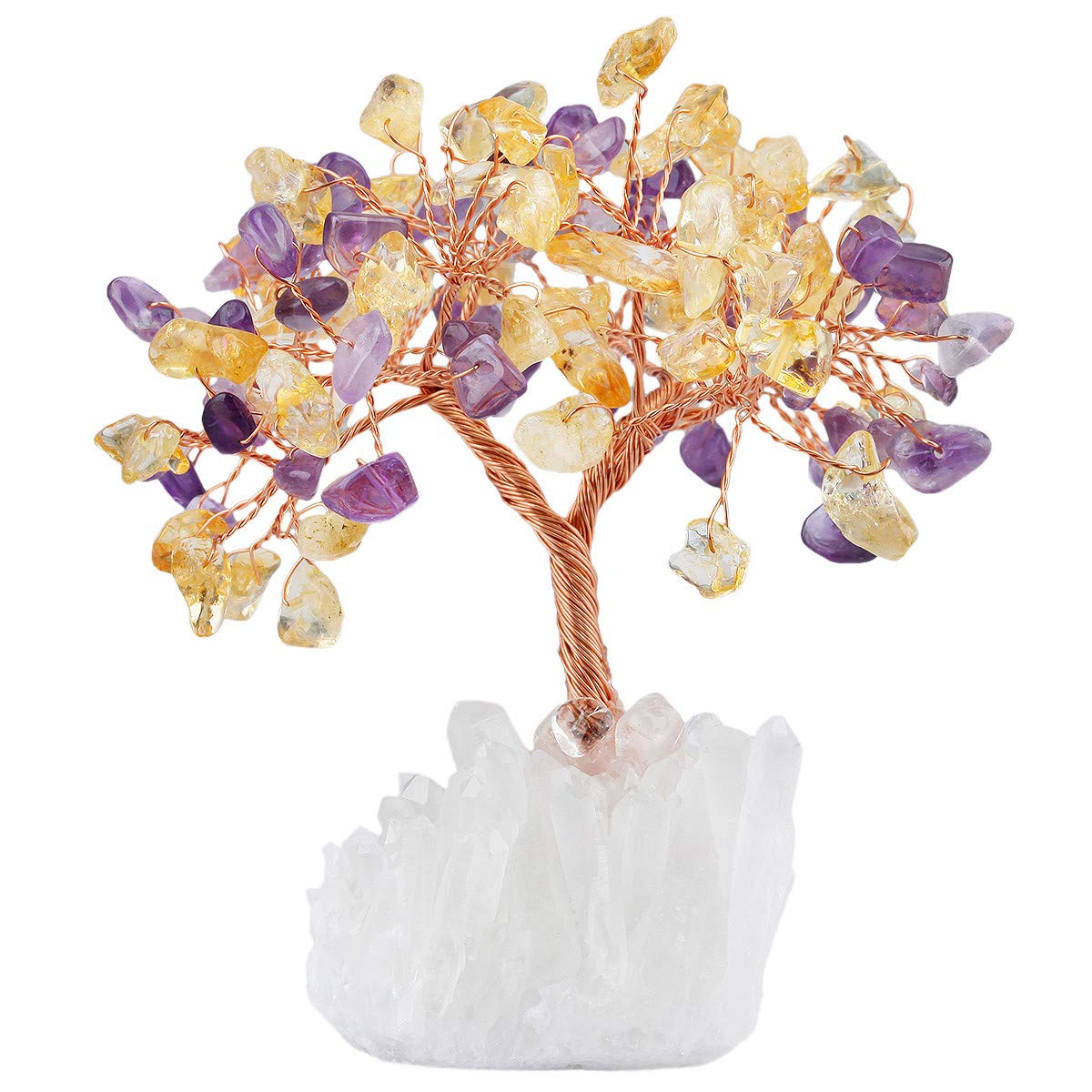 Nupuyai Amethyst Citrine Healing Crystal Tree with Gift Box, Good Luck Fengshui Bonsai Chips Stone Money Tree Figurine Spiritual Ornament for Home Office Decor