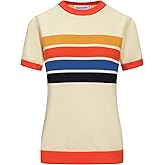 OXKnit Women's 1960s Retro Knit Short Sleeve T-Shirts, Crew Neck Casual Knit Top
