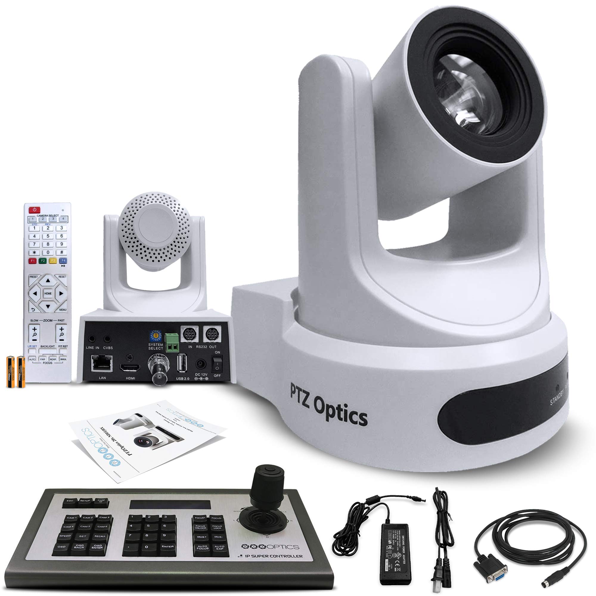 PTZOptics 20x-SDI Gen2 Live Streaming Camera (White) (PT20X-SDI-WH-G2) + PTZOptics 4D IP Joystick Co