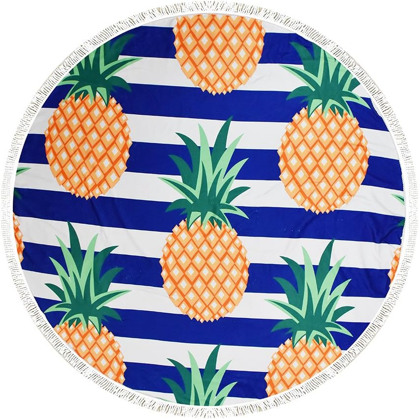 ANOLE Beach Towel Sheet Beach Blanket Indian Tassel Mandala Towel Camping Picnic Blanket Bath Towel Beach Shawl for Outdoor,Sand Beach,Girls,Boys,Kids,Men and Women 59 Inch Round Oversize(Pineapple)