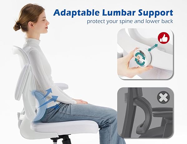 TRALT ERGONOMIC OFFICE CHAIR – DESK CHAIR WITH ADJUSTABLE LUMBAR SUPPORT COMPUTER CHAIR – MESH COMFY CHAIR WITH FLIP-UP ARMRESTS – GAMING CHAIRS FOR ADULTS HOME OFFICE (LEATHER, WHITE)