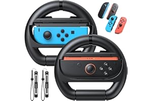 FASTSNAIL [Switch 1/2 Compatible] Steering Wheels for Nintendo Switch 2/1/OLED for Joy-Con 2, Racing Wheels for Mario Kart World/8 Deluxe Gaming, Universal Joypad Wheels 2 Pack (Black,Black)