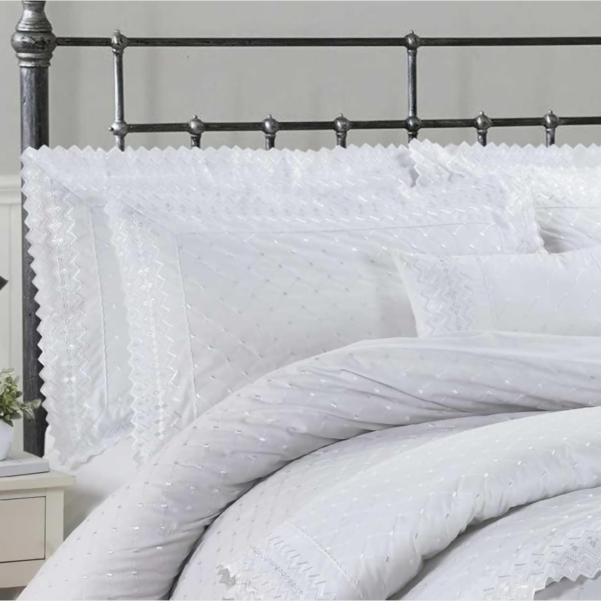 Rapport Home Richmond Luxury Embroidered Boudoir Cushion | Elegant Decorative Pillow for Bedroom | Premium 50% Cotton Blend Cover, 30x50cm | White