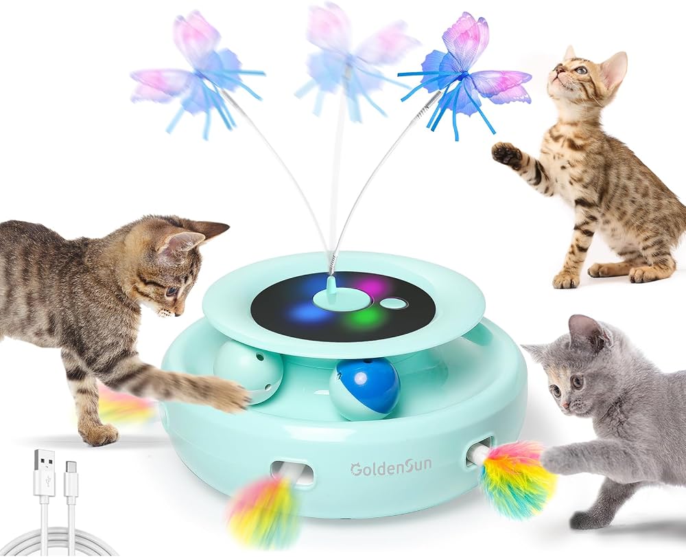 GoldenSun 3-in-1 Interactive Cat Toy Rechargeable Power Toy with 6 Attachments