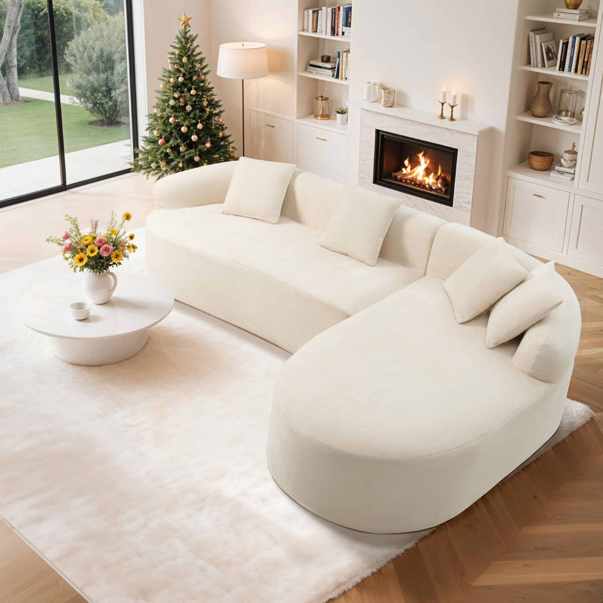 VYUXWO 99" Curved Sectional Sofa with Chaise, Beige, Right Chaise+Left Sofa