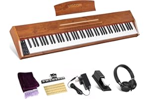 UISCOM 88 Key Digital Piano Keyboard for Beginners,Full Size Electric Piano Semi-Weighted Keyboard with Sheet Music Stand,Pedal,Headphone,Power Adapter,USB-MIDI Compatibility,Wood Grain Brown