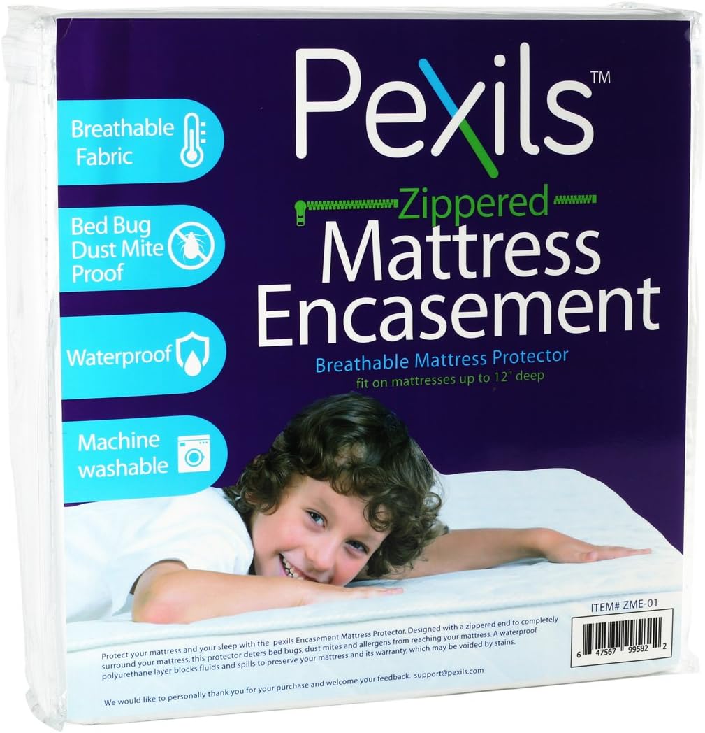 Pexils Breathable Zippered Mattress Encasement - 100% Waterproof, Dust Mite Proof, Bed Bug Proof (King)