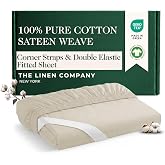 100% Cotton Fitted Sheet Only, Deep Pocket w/Corner Straps - Full, Ivory | Oeko-TEX Certified Cotton Sheets - Hotel Luxury, Skin Friendly, Buttery Soft &amp; Silky Sateen Sheets - Softer After Each Wash