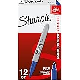 Sharpie Permanent Markers, Fine Point, Blue, 12 Count