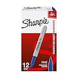 Sharpie Permanent Markers, Fine Point, Blue, 12 Count