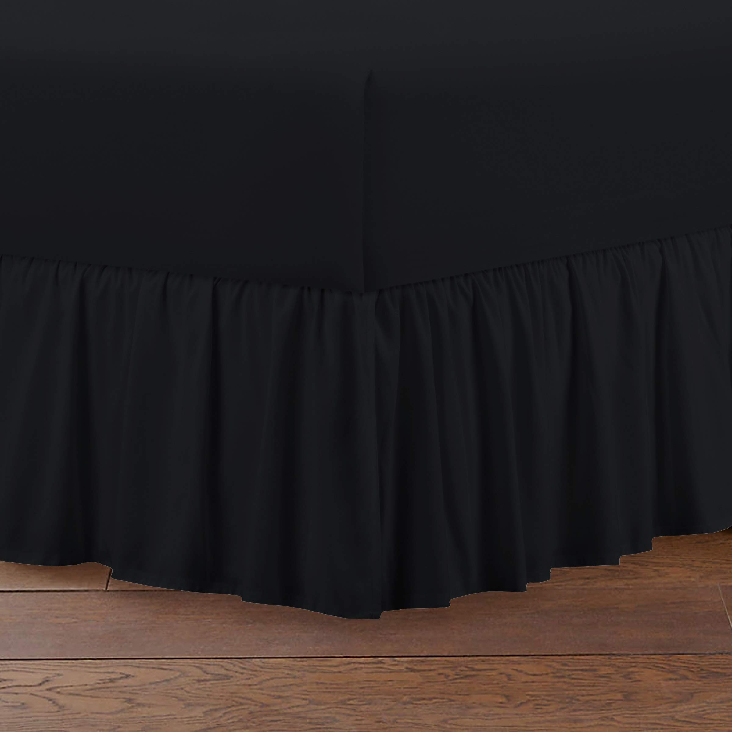 T144 Frill Valance Sheet Easy Care Polycotton Plain Dyed Bedding Uk Bed Size Black SINGLE