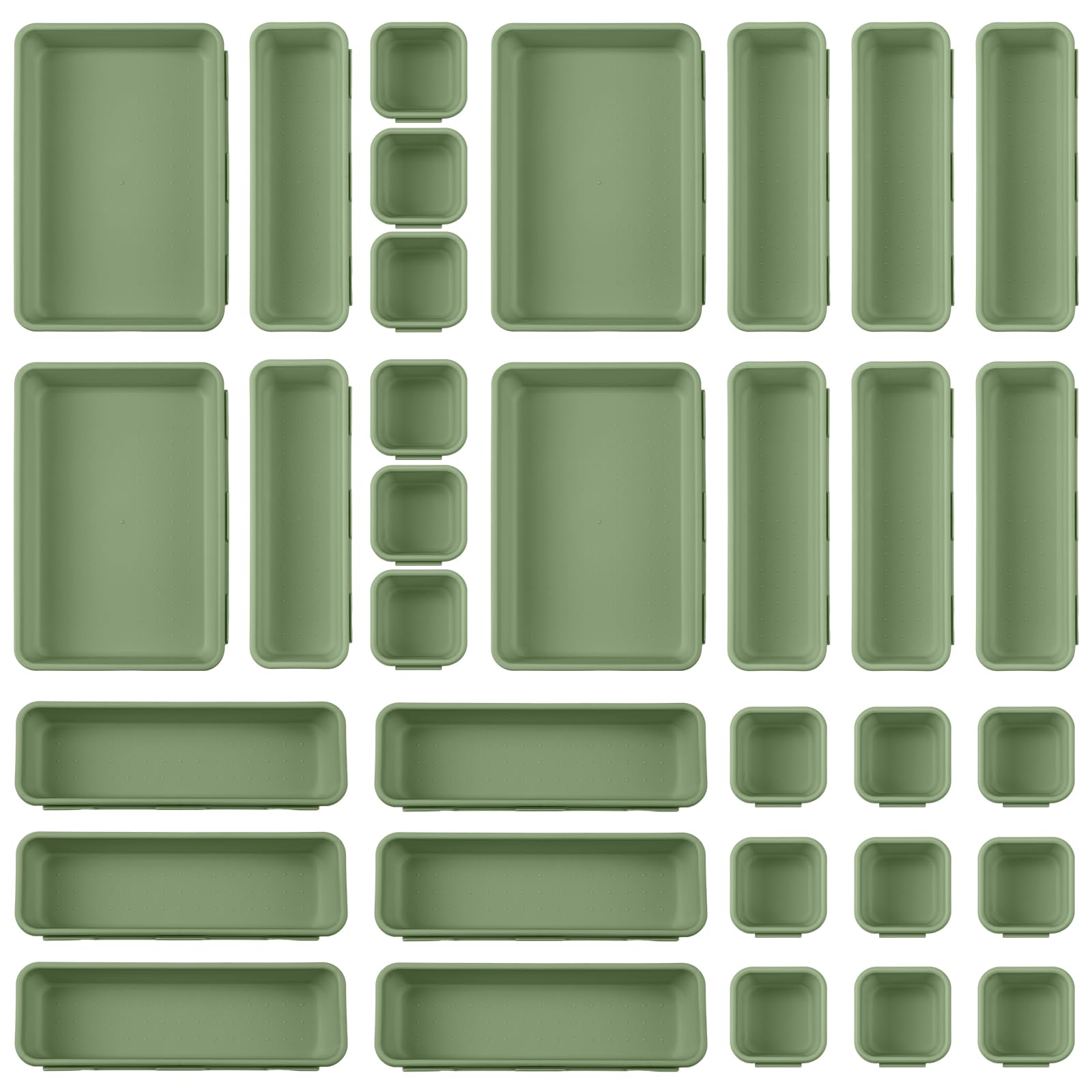 Photo 1 of 32 Pcs Desk Drawer Organizer Office Organization Tray Versatile Vanity Organizer with Nonslip Pads Makeup for Divider Drawer Storage Box Container for Kitchen Bedroom(Dark Green)