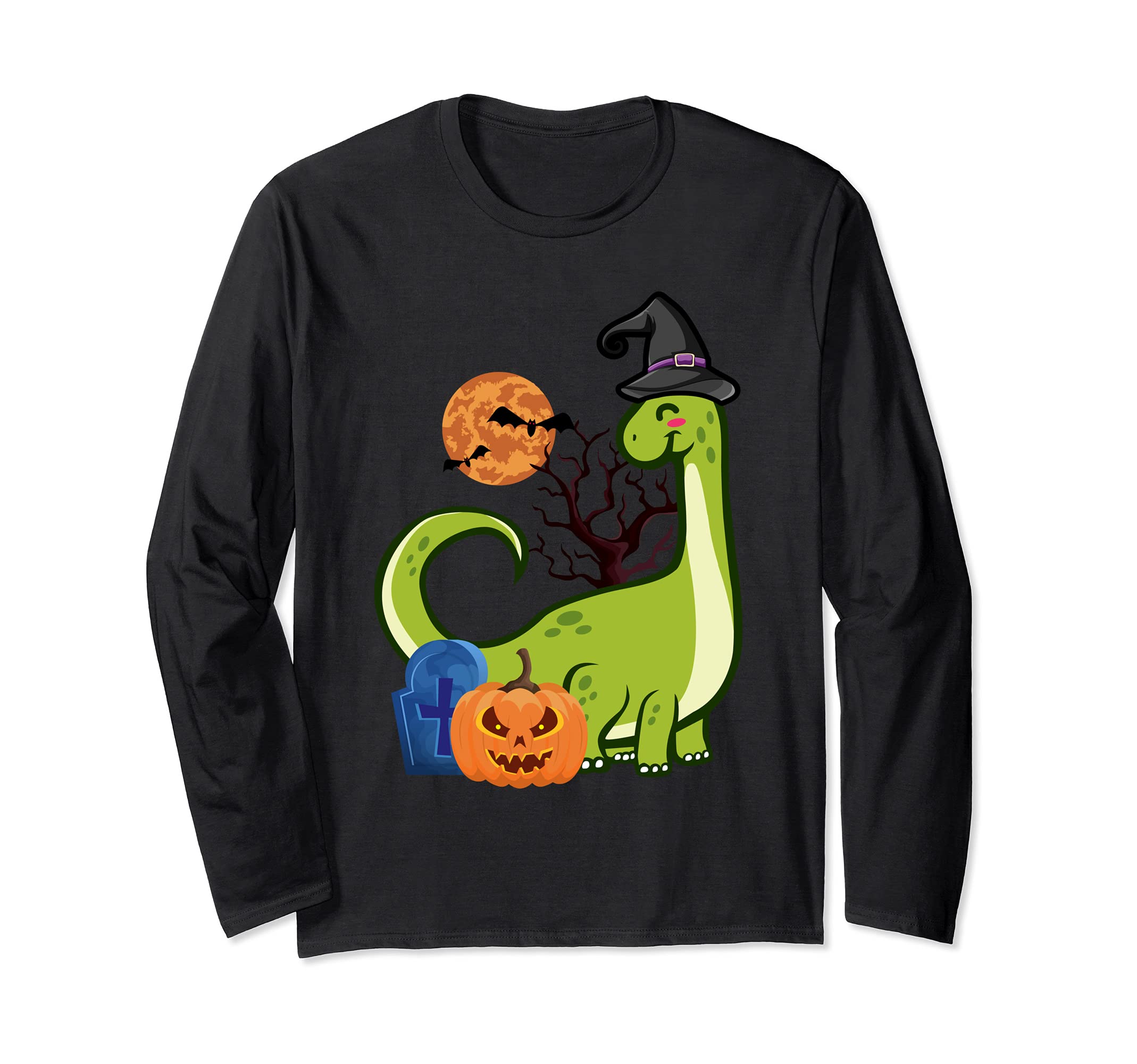 Brontosaurus Dinosaur Witch Wizard Pumpkin Halloween Costume Long Sleeve T-Shirt