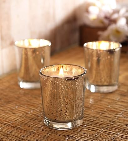 Hosley Set of 3 Fragrance Metallic Silver Glass Candle for Decoration