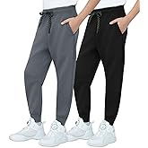 MERIDIANO 2 Pack Boys Joggers Lightweight Athletic Pants, Soft Scuba-Style Fabric Jogging Pants for Kid Youth with Drawstring