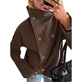 Hvewarm Women's Winter Short Wool Blend Coat Loose Fit Double Breasted High Neck Jacket Peacoat