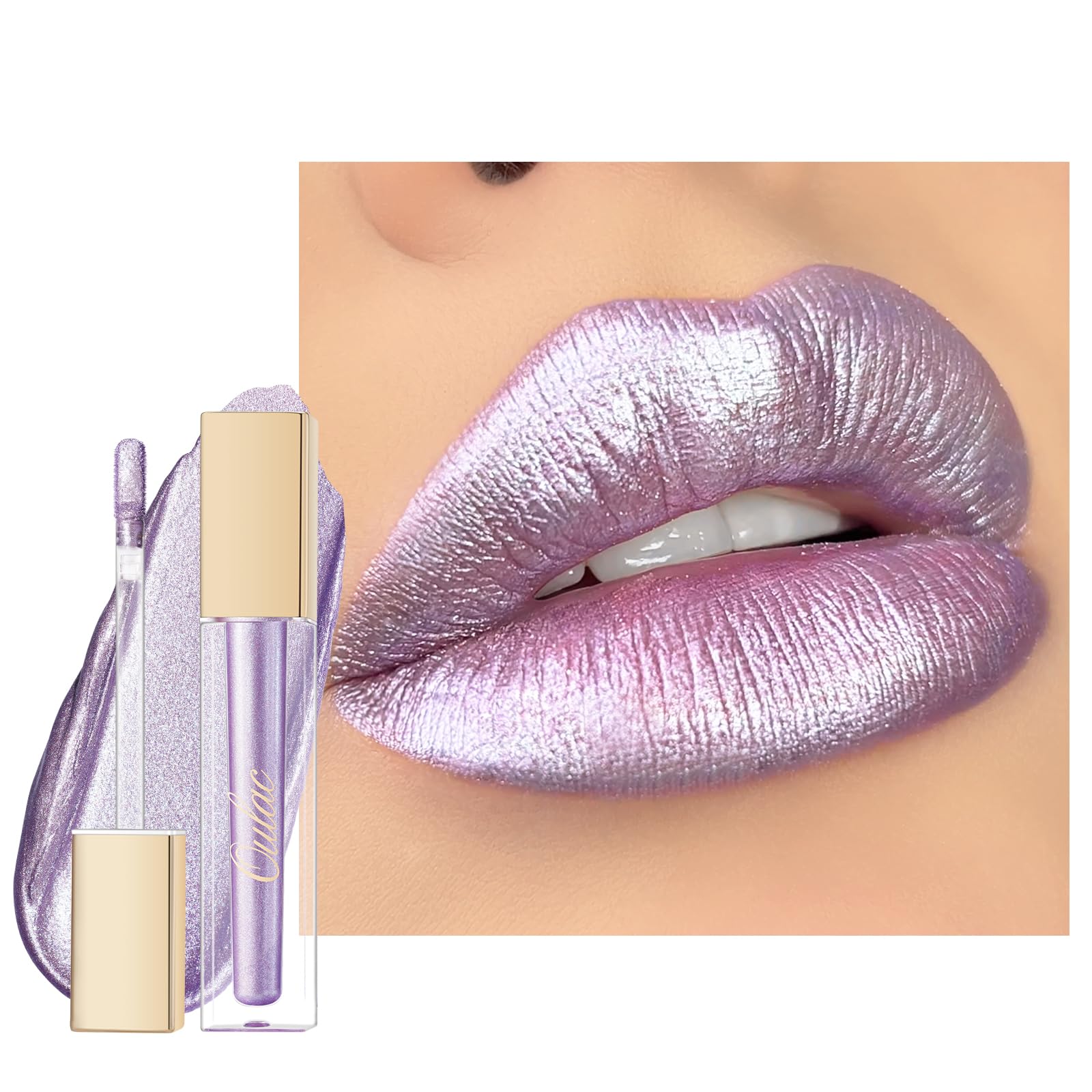 Oulac Diamond Purple Lip Gloss - Metallic Liquid Lip Stain, Long Lasting Lipstick for Women, Waterproof, Transfer Proof, also for Eyeshadow, Highly Pigmented Lip Tint, Vegan, 4.5ml, MD02