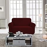 SAMSTEX 2 Seater Sofa Cover Wine Red 1-Piece Stretch Slipcover Non Slip view 2