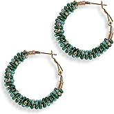 Sonateomber Handmade Beaded Gold Hoop Hugge Earrings for Women Boho Big Multicolor Purple Fuchsia Seed Beads Native American Bohemia Circle Earrings Prom Wedding Bridal Statement Jewelry Gift