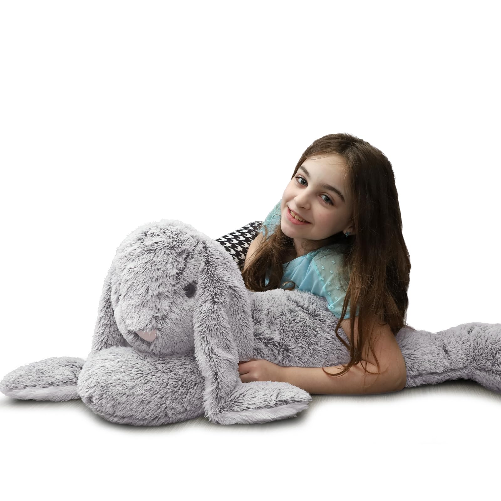 MorisMos 80cm lang riesen Hase Kuscheltier XXL, groß grau Osternhase Stofftier Plüschtier Hase, weich Kaninchen Plüschhase Puppe, kuschelhase Geburtstag Weihnachten Geschenk Kinder Baby Osterndeko 8