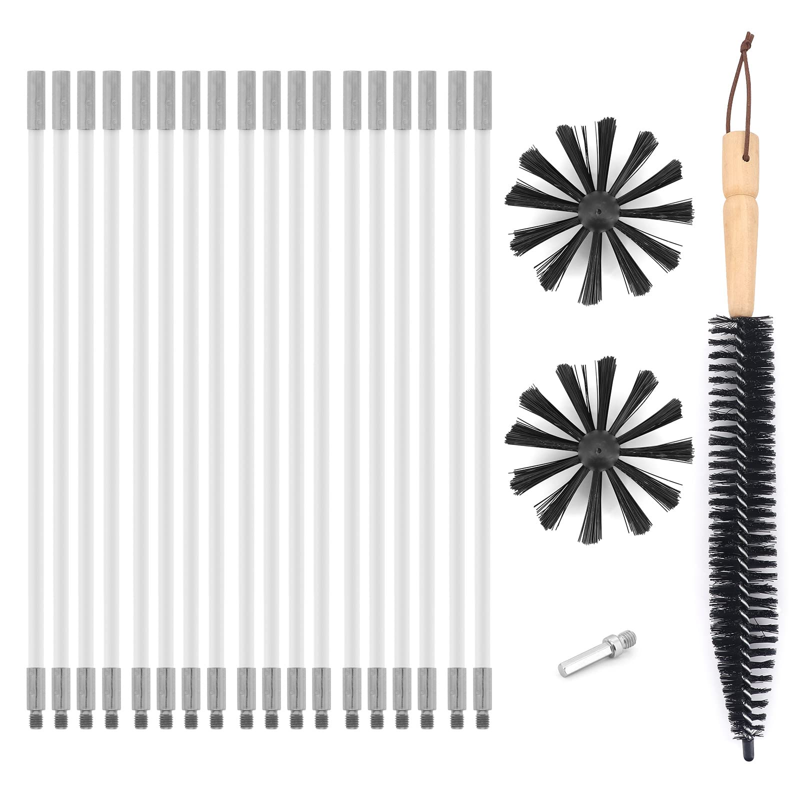Yuhtech 22 Pcs Chimney Cleaning Brush Set, Duct Vent Cleaning Set with Nylon Rods, Brush Heads, Drill Connector, Long Brush, Chimney Sweep Kit for Fireplace, Dryer Vent, Sewage Pipe, Fume Hood