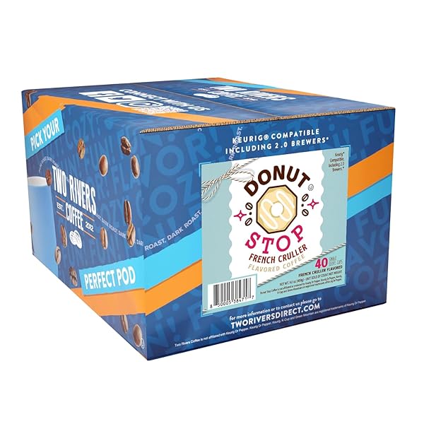 DONUT STOP FLAVORED COFFEE PODS, COMPATIBLE WITH 2.0 K-CUP BREWERS, FRENCH CRULLER DONUT FLAVOR, 40 COUNT