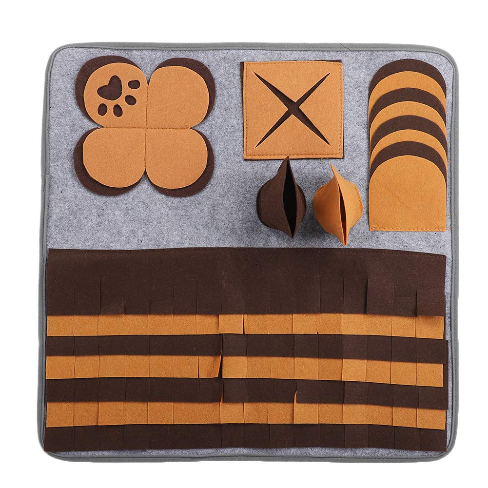 Zerodis Pet Dog Sniffing Mat, Puppy Training Stuffy Nose Work Blanket Feeding Sniffing Shuffle Pad Dog Puzzle Playing Pad Toys Interactive Game Stress Relief(Brown)