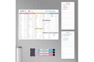 ALEZEL Baby First Food Tracker for Fridge, Magnetic Dry Erase Baby Foods Chart, Includes Foods Checklist Magnet with 2 List Boards, 3 Markers + Eraser