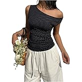 Milumia Women's Polka Dots Top Off Shoulder Crop Tank Tops Going Out