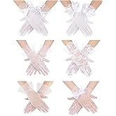 Maitys 6 Pairs Women Lace Gloves Tea Party Elegant Short Vintage Mesh Gloves Bulk for Ladies Wedding Bridal Halloween Party