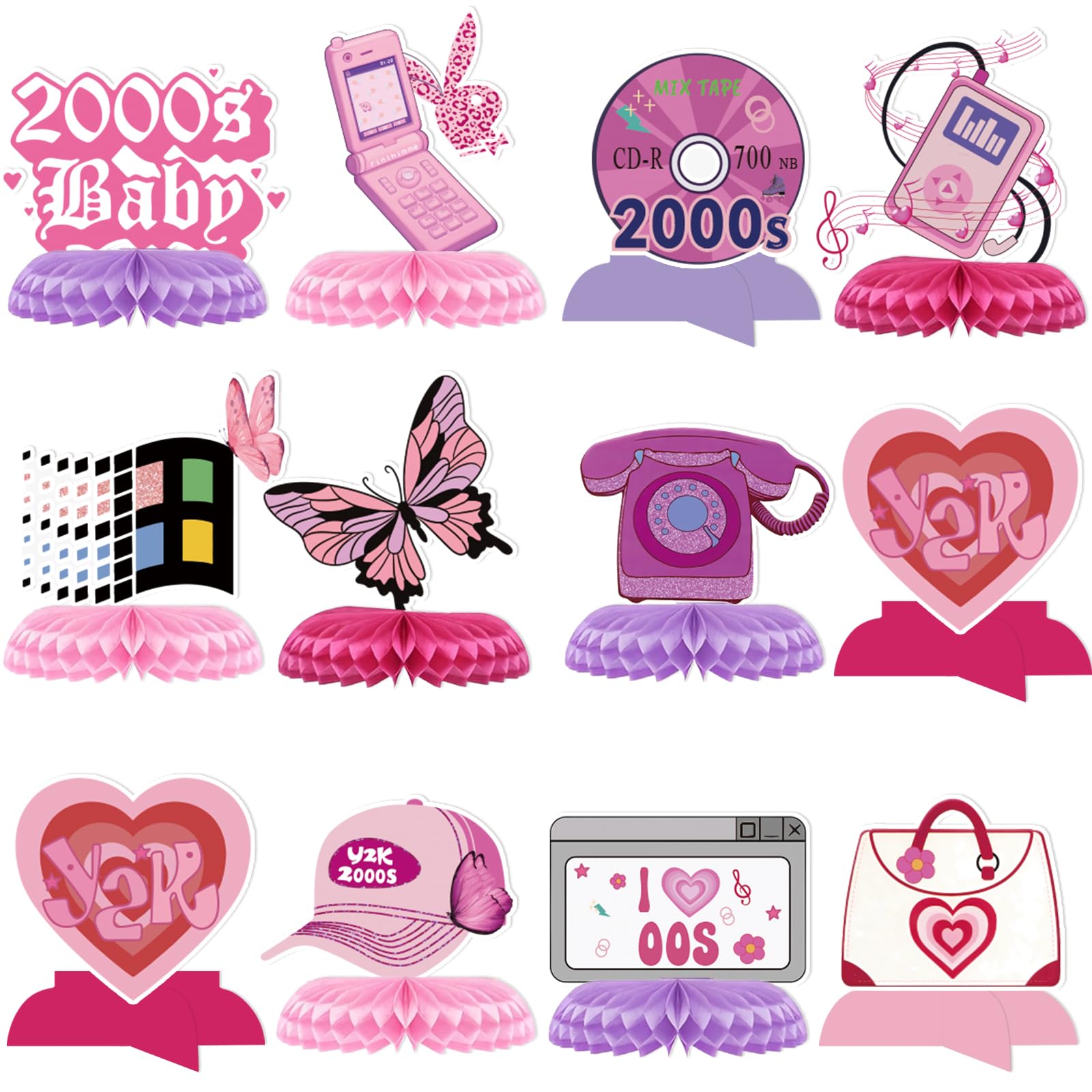 Photo 1 of 2000s Party Decorations - Y2k Birthday Decorations Y2k Decorations Party Early 2000s Decor 00's Honeycomb Centerpieces