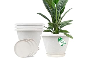 FODETYFF Plastic Flower Pots Planters for Indoor Plants, 4 Pack 16 Inch White Plant Pots with Drainage Hole & Tray, Modern Decorative Large Plant Pot with Saucer for Indoor Outdoor Plants Garden House Planter