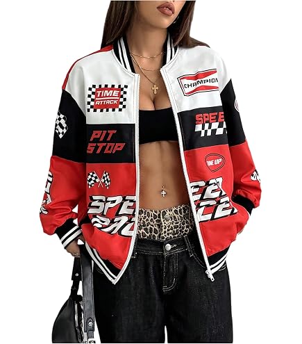 Amazon.com: Women Vintage Varsity Jacket Y2K Preppy Racer Bomber