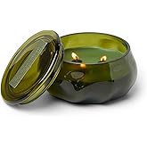Paddywax Basalt Collection Scented Candle, Soy Wax Blend Glass Jar with Lid, Reusable Home Décor Candle, 10 oz, Green Vessel, Wild Fig and Cedar