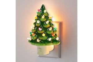 Hausse Christmas Ceramic Tree Night Light, Decorative Retro Christmas Tree Nightlight with Lamp, Multicolor Bulbs and 360 Degree Swivel Plug with ON/Off Switch for Kitchen Bathroom Bedroom Decor