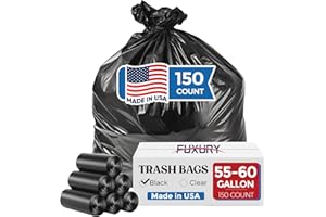 Fuxury 55-60 Gallon Trash Bags, 150 Count Garbage Bags, 38 x 58" Extra Large Black Trash Bags, 0.7 Mil Plastic Bags for Serious Garbage Cleanup, Made in USA