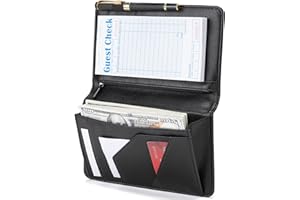 BECEERE Server Book with Zipper Pocket and Magnetic Closure, Server Books for Waitress, Leather Waitstaff Organizer with High Volume Money Pocket, Fit Server Apron (Black)