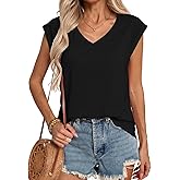 YEXIPO Womens Tops Cap Sleeve T Shirts 2025 Summer Casual Loose Fit V Neck Shirts Cute Trendy Beach Vacation Clothes