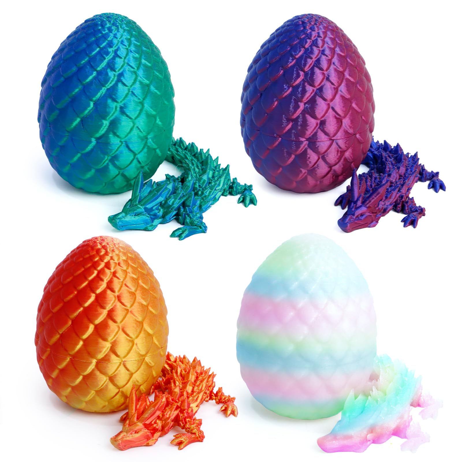 Photo 1 of 4 Pack 3D Printed Dragon Egg Small, Dinosaur Eggs with Dragon Inside, Articulated Crystal Dragon Fidget Toy, Desk Pet, 3D Printing Home Decor (Blue+red+Green+Glow in The Dark)