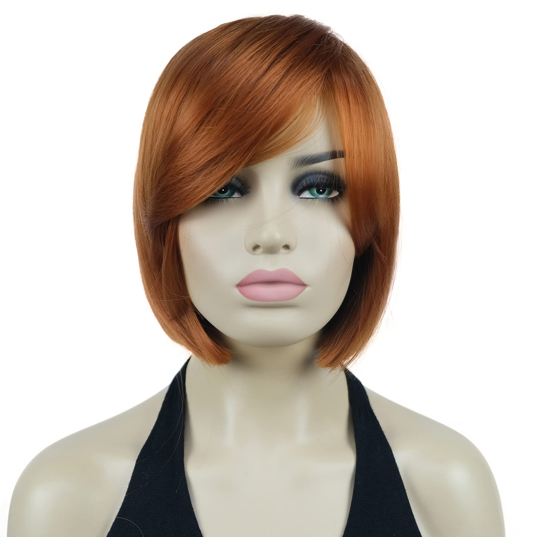 Lydell 8" Straight Short Wigs Bob Hair with Bangs Cute Central Dot Top Heat Resistant Synthetic Wigs (130A Fox Red)