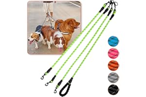 LUCK DAWN Three Dog Leash No Tangle Triple for 3 Dogs,360 Swivel No Tangle Walking Leash for 3 Dogs with Reflective for Large Medium Small Dogs (Green, 3 Way)