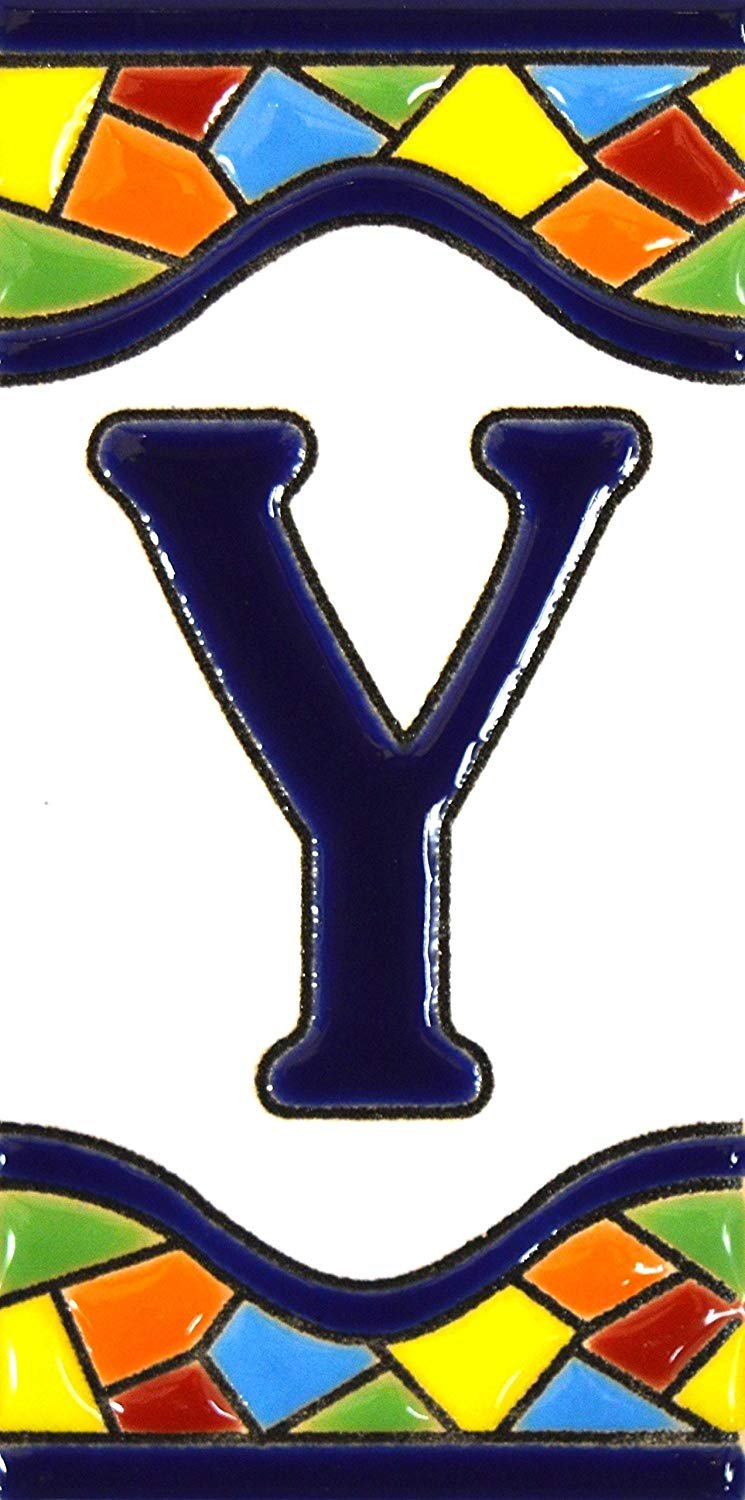 House letters 4 inch. Handpainted house letter tiles for signs, addresses and names. Address numbers for houses. House address numbers and letters. Design MOSAICO MEDIANO 4,29" x 2,13" (LETTER Y)