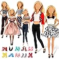 16 PCS Clothes and Accessories for 11.5 inch Doll Including 6 Casual Wear Outfits ( 4 Tops 4 Pants and 2 Dress 1 Coat ) and 10 Pair of Stylish Shoes in Random Girls Birthday