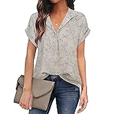 Timeson Women's Short Sleeve Chiffon Blouses for Office Work Business Attire Collared Shirts