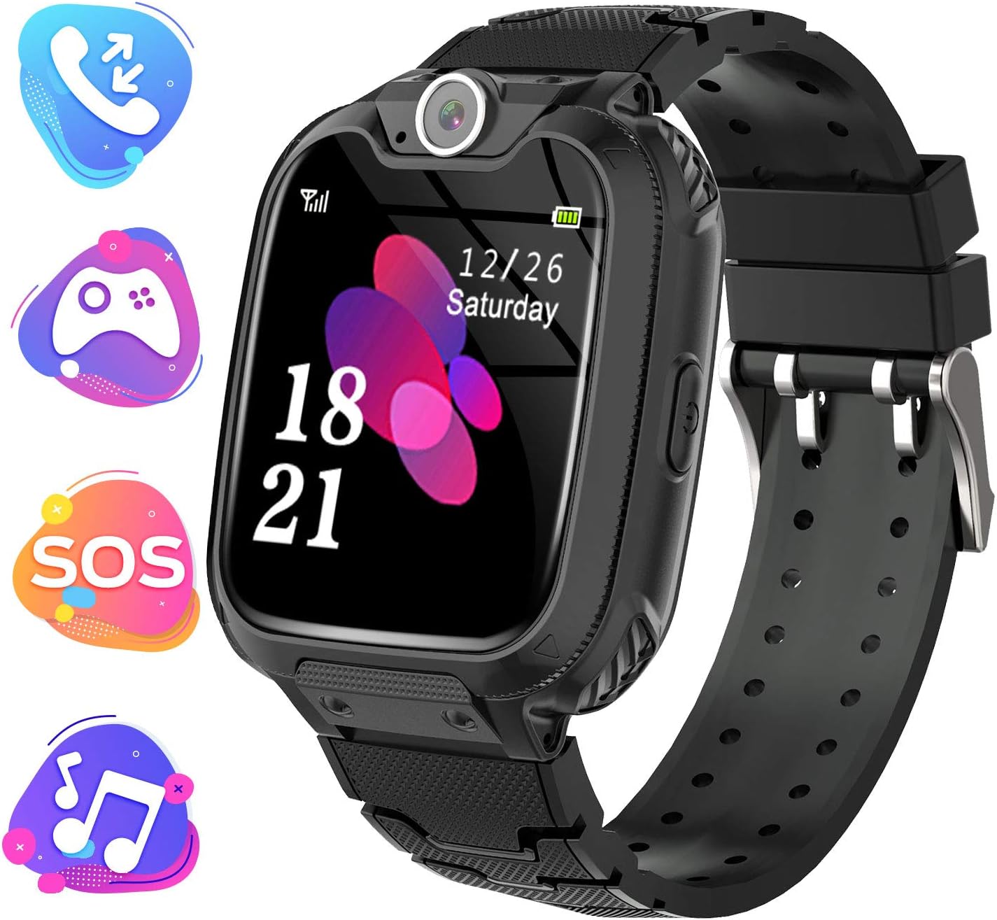 Kids Game Smart Watch Phone, 1.54 HD Touch Screen Smart Watch with Music Player 7 Puzzle Games Camera Recorder Alarm Clock Silent Mode for Kids 3-12 Boys Girls (Black)