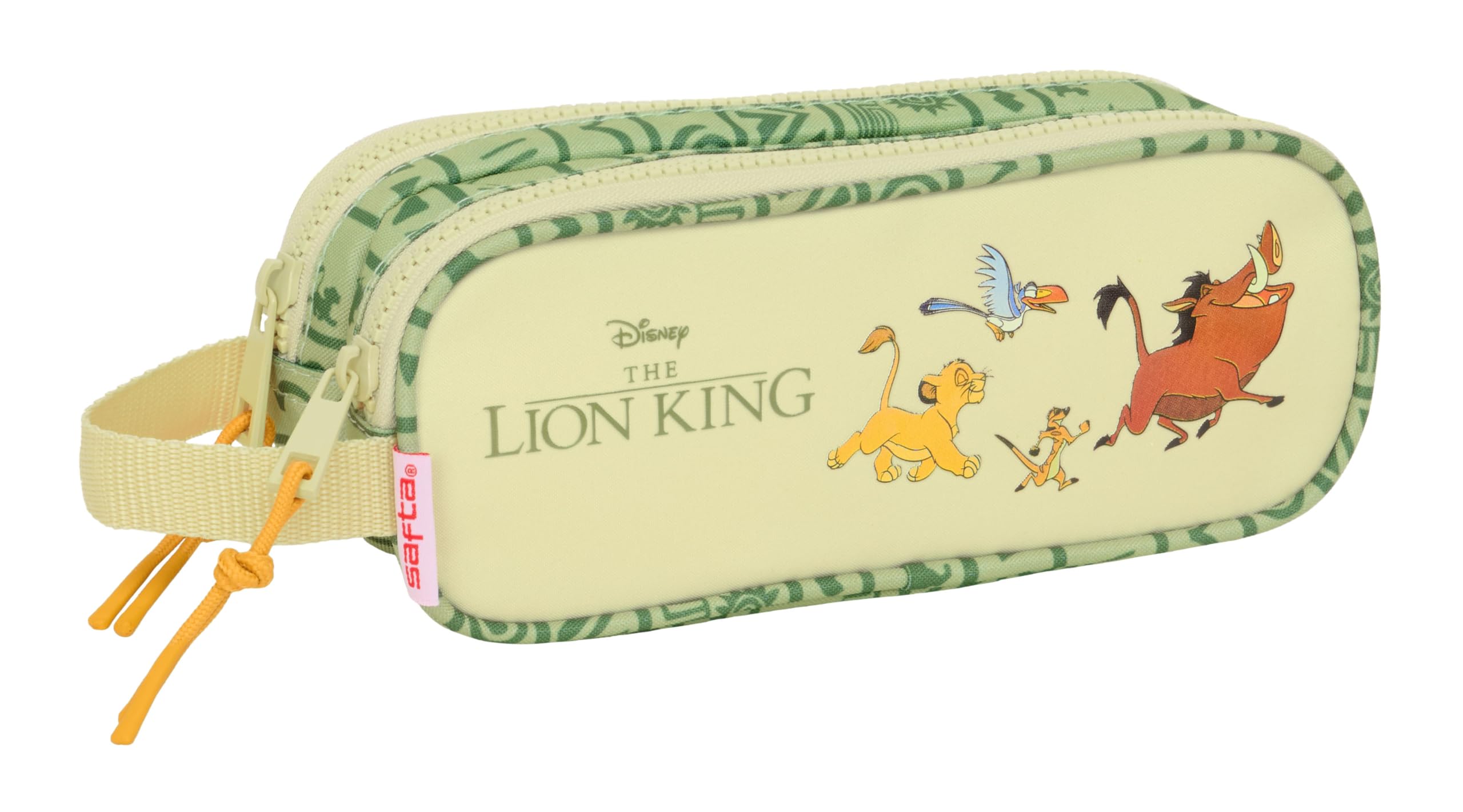 Safta Mufasa – Children's Double Pencil Case, Children's Pencil Case, Ideal for School Ages, Comfortable and Versatile, Quality and Resistance, 21 x 6 x 8 cm, Green/Beige, Green - Beige, Estándar,