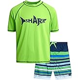 Big Chill Boys Swim Set - 2 Piece Quick Dry UPF50+ Protection Kids Rash Guard Short Sleeve Swim Shirt and Swimming Trunks