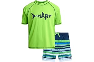 Big Chill Boys Rash Guard Set - 2 Piece UPF 50+ Quick Dry Sun Protection Swim Shirt and Swimming Trunks (Sizes: 4-14)